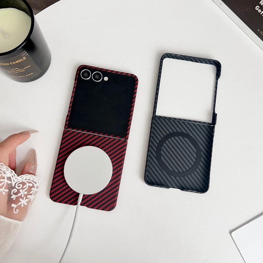 Ultra Slim Carbon Fiber Texture PC Phone Case for Samsung Galaxy Z Flip 8 7 6 5 4 Magnetic Wireless Charging Protection Cover