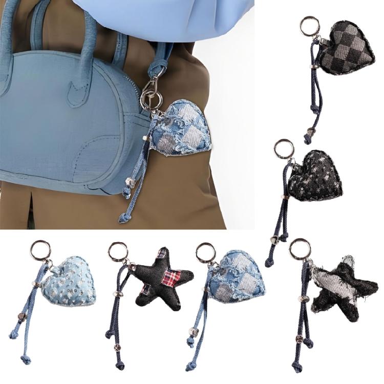 Charming Denims Heart Keychain Cute Design Sturdy Fabric Perfect For Keyrings Bags Gift Giving
