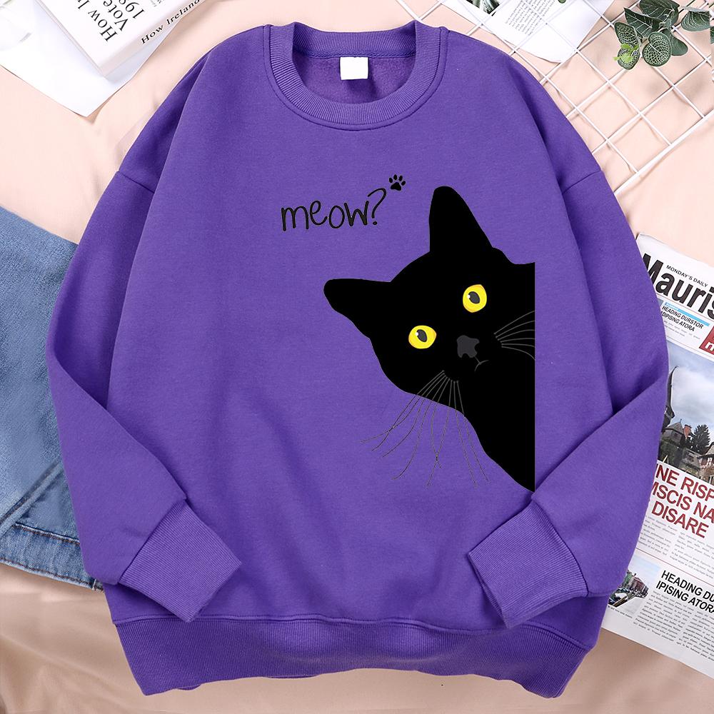 Fun Cat Diagram Print Pullovers Autumn Basics Loose Street Women Clothing Fashion Oversize Versatile Daily Warm Long Sleeved Crew Neck Pullover