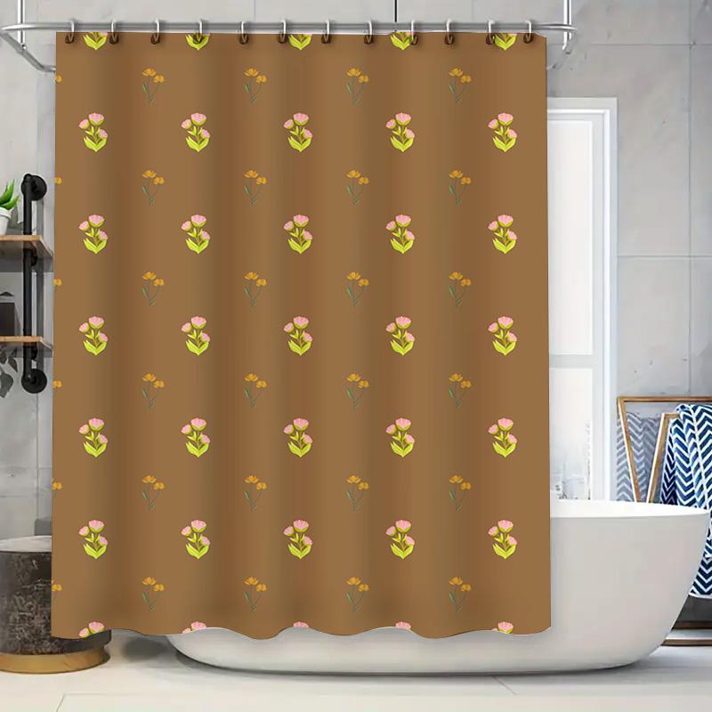 

Modern Bathroom Shower Curtain Decor With Simple Style Flowers Print, Waterproof Fabric Material For Bathrooms Decoration Brown W60H190(CM)-1 Pcs