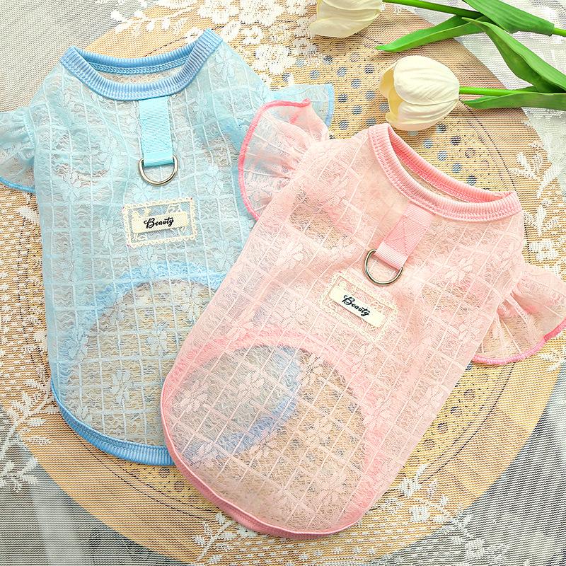 Ultra-light Soft Smooth and Elastic Pet Dog Clothes Dog Clothes Cat Clothes Supplies Lace Mesh Flying Sleeve Clothes
