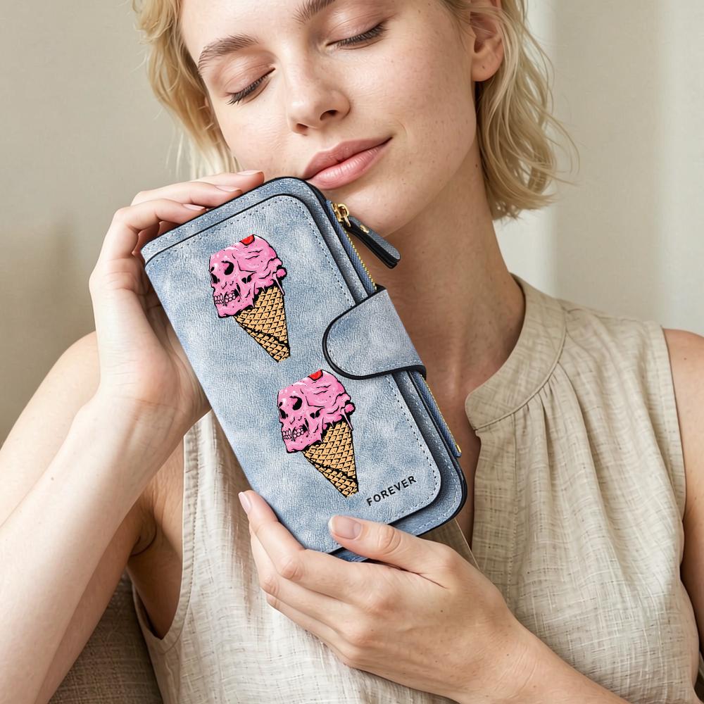 Gothic Skull Ice Cream Printed Long Wallet Fashion Large Capacity Card Holder Cool Pu Leather Purse For Women