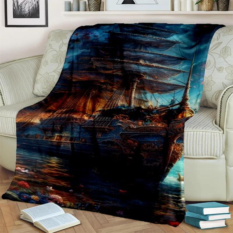 3D Pirate Ship Boat,Barque,Sailboat Blanket,Soft Throw Blanket for Home Bedroom Bed Sofa Picnic Travel Office Cover Blanket Kids
