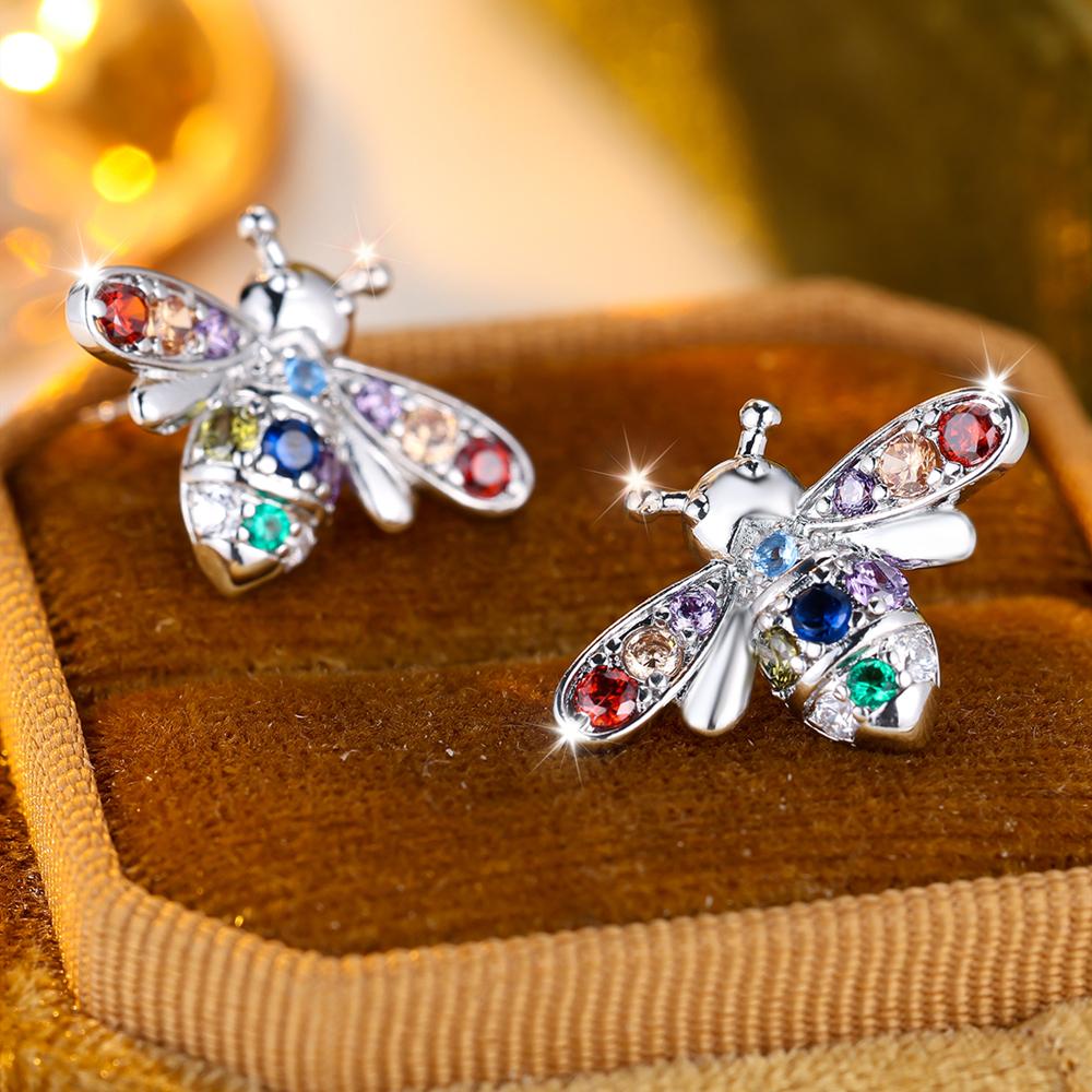 Cute Rainbow Zircon Bee Stud Earrings for Women Delicate Animal Insect  Earrings Wedding Party Jewelry