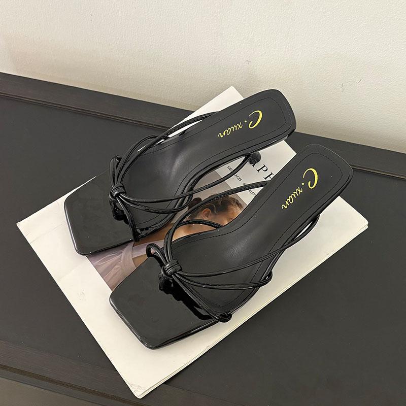 

Fashion Fashion Shallow Women Thin Heel Slippers Slides Square Toe Ladies Medium Heel Slippers Sandals Shoes Female Flip flops Pumps 35 чёрный