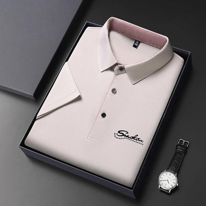 Nová pánská business casual košile s krátkým rukávem s odznakem, jednobarevná polokošile, módní, prodyšná, pohodlná, všestranný top