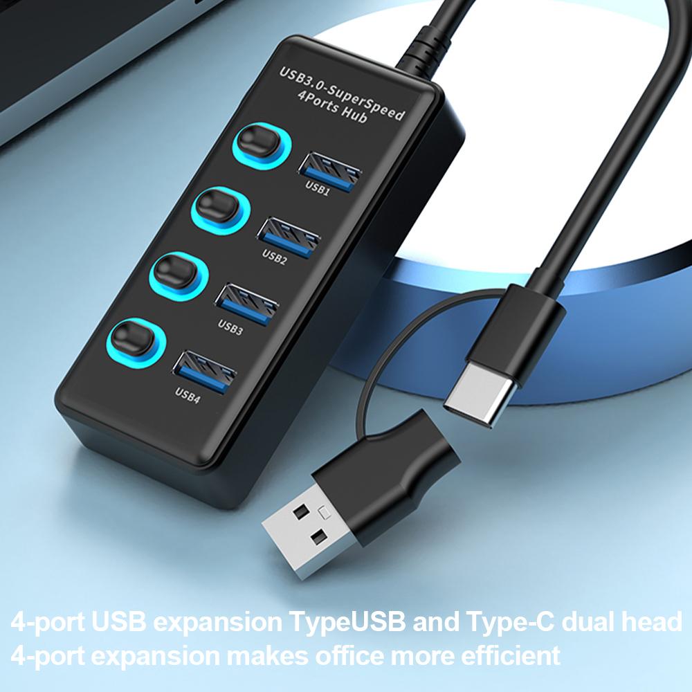 KEBIDUMEI USB HUB 7 Ports USB3.0 Splitter 5Gbps with Individual Switch Power Adapter for Laptop USB Ports Extender USB-C Docking