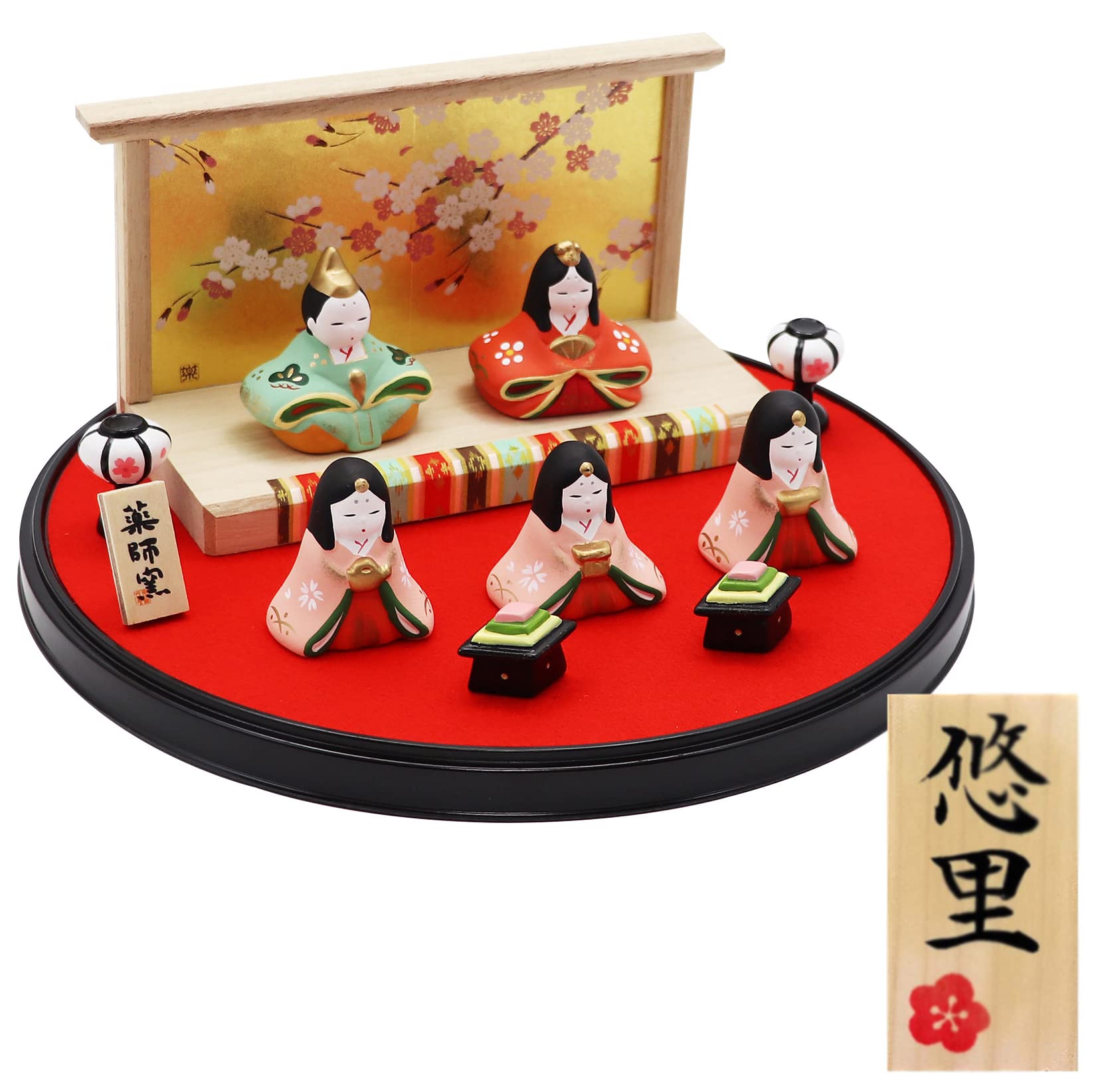 Osaka Choseido Original Compact Mini Hina Doll Set with Free Wooden Tag Ceramic Hina 23cm Flat Display White Wooden (Shipped Separately) - Doll, Wide, коричневый