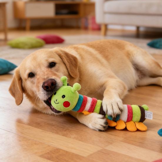Plush Caterpillar Pet Toy Interactive Squeaky Pet Toy for Small Medium Dogs Soft Stuffed Puppy Chew Toy for Teething