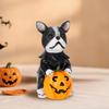 Halloween Resin Decorative Figurine Costume Dog with Pumpkin Lantern Ghost Animal Figurines for Holiday Display Farmhouse Decor
