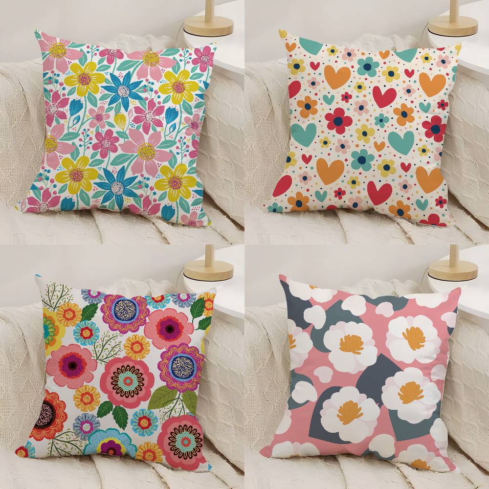 Pillow Case Colorful Flowers Home Dorm Chair Back Short Plush Double-Sided Printing Office Nap Time Cushion Cover