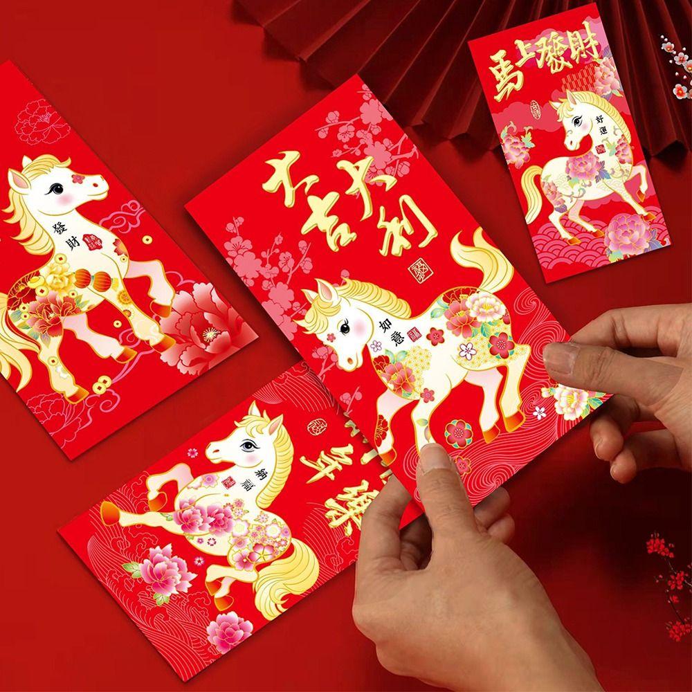 6pcs Cartoon Lucky Red Pocket Blessing Money Envelope 2026 Horse Year Red Envelopes  Birthday Gift