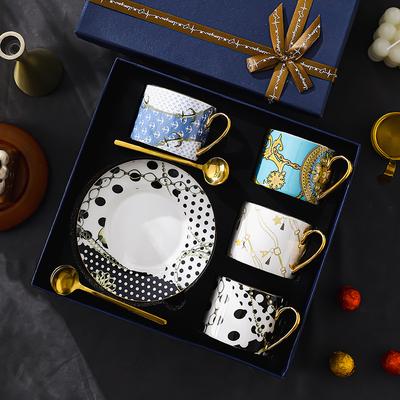 Juego de Tazas y Platillos de Café Turco Vintage Cerámica Porcelana de Hueso Gaoyan Taza de Té de la Tarde Juego de Té Caja de Regalo Premium