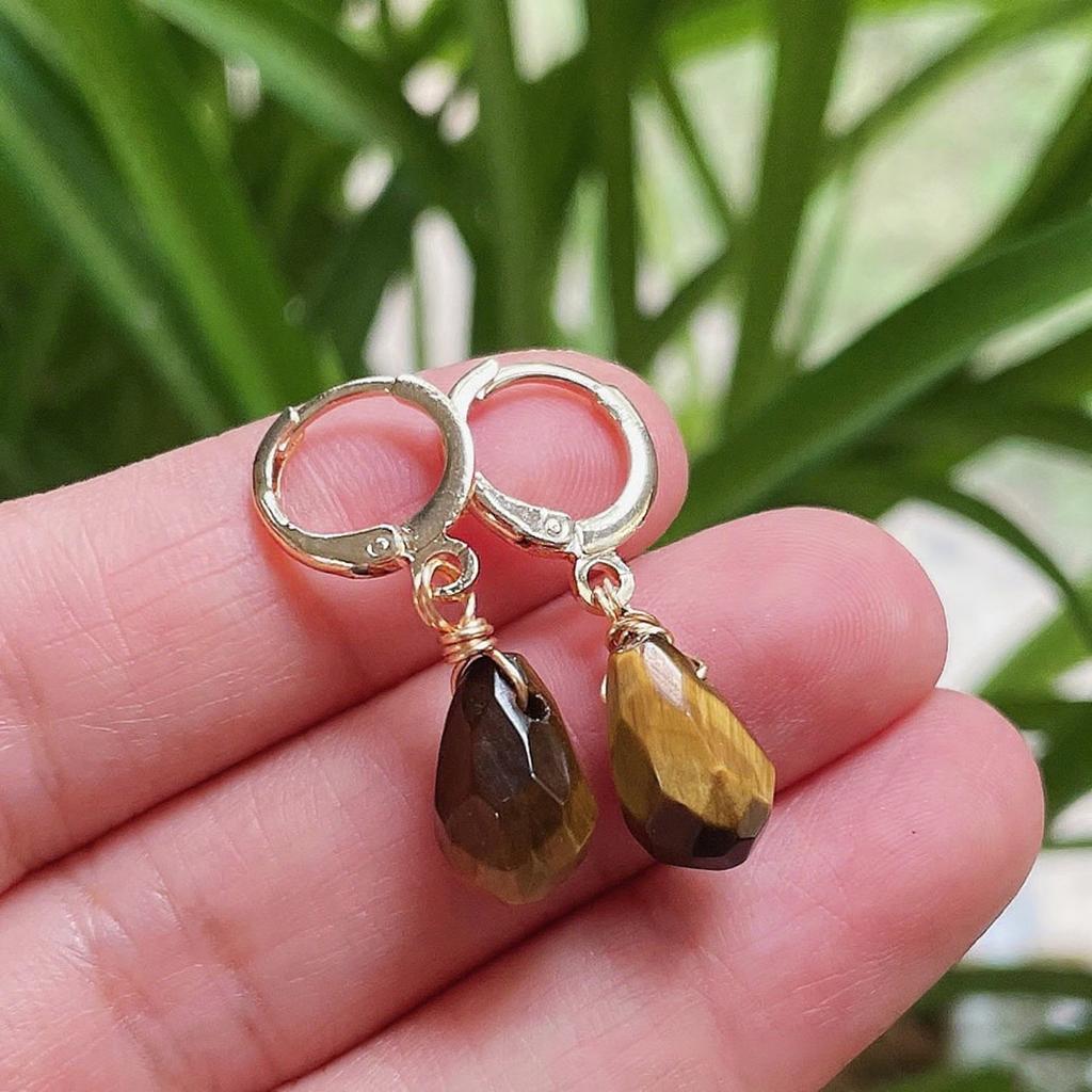1pair Natural Stone Earrings for Women Small Water Drop Ear Loop Amethysts Rose Quartz Topazs White Crystal Dangle Earrings