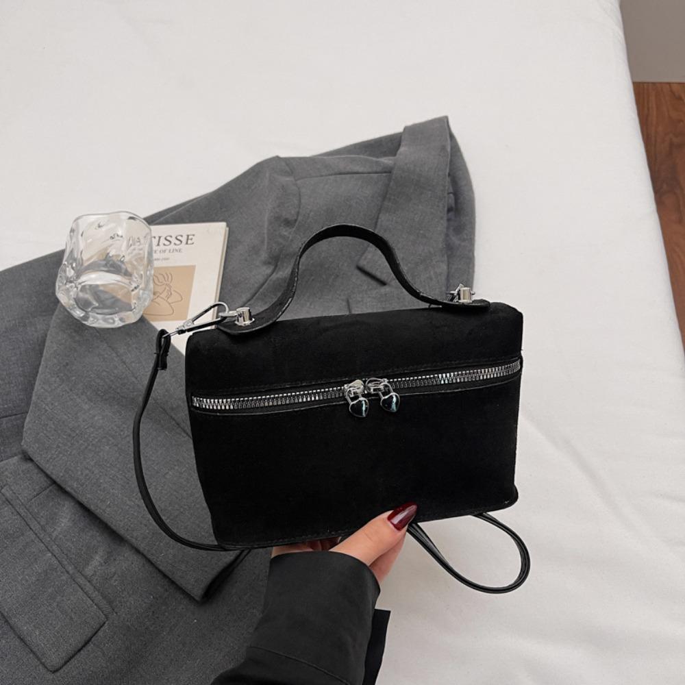 Trendy Autumn Winter Matte Crossbody Bag Suede Box Design Shoulder Bag Pure Color Textured Evening Bags Women Handle Bag