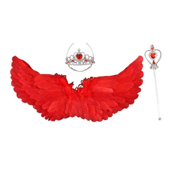Angel Wing for Girls Women Feather Wings with Crown And Wand Fairy Costume Accessories for Cosplay Halloween Party