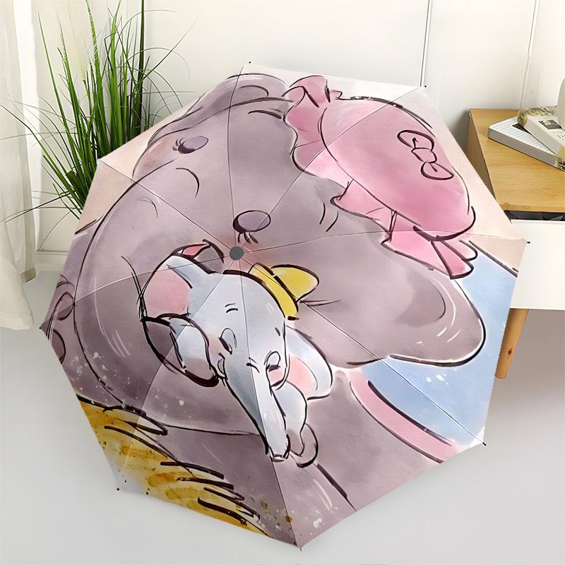 

Dumbo and his mother Themed Automatic Opening and Closing Umbrella, Brightly Colored 8-rib Portable Umbrella, Suitable for Men and Women, A Perfect Gi