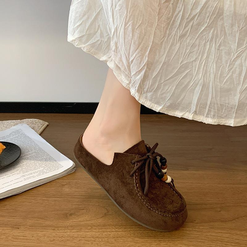 Selfie picture autumn popular fashion fringed beaded Boken slippers thick-soled bag head half drag lazy slippers women's shoes trend