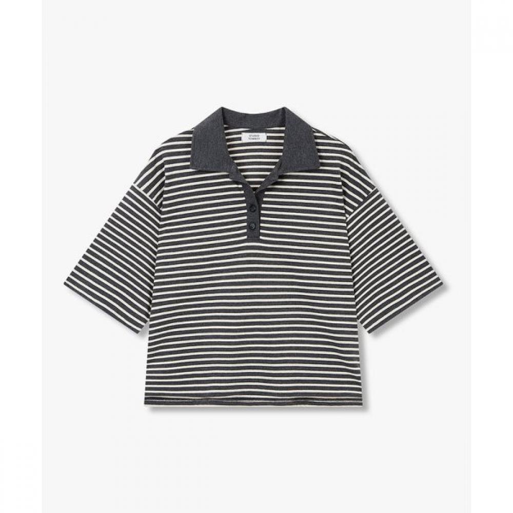 

STudio Tomboy STripe Collar Neck ShorT Sleeve T shirT 9176222999 Grey/OS