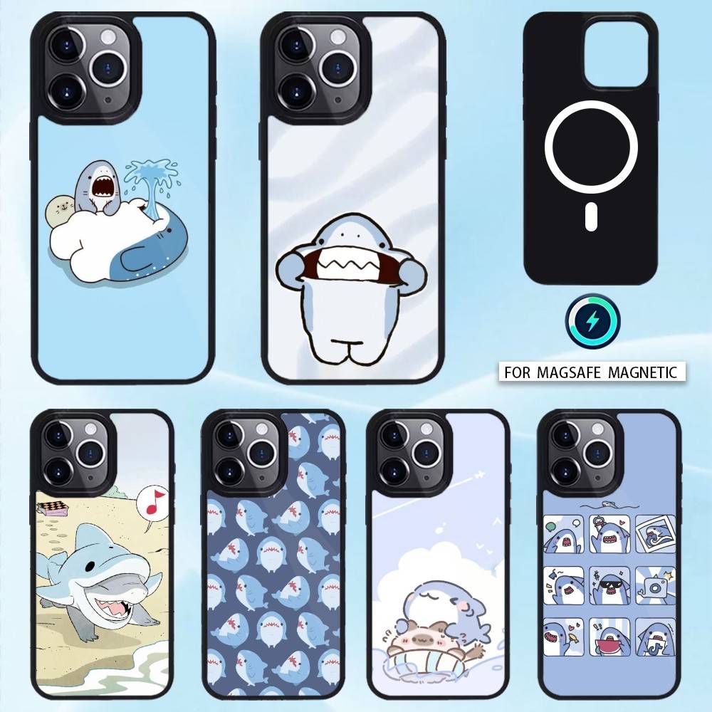 Cute and Funny Cartoon Shark Phone Case For iPhone17,16,15,14,13,12,Pro,Max,Magnetic For Magsafe Wireless Charging