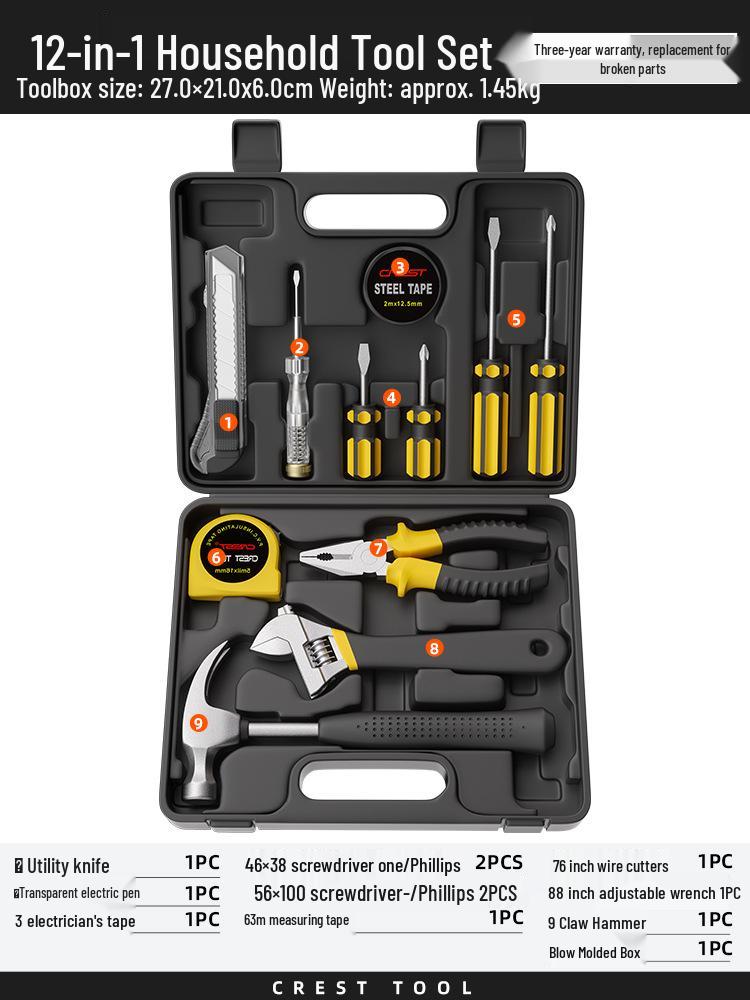Comprehensive Home Repair Tool Kit: Pliers, Hammer, Wrench, Combination Set.