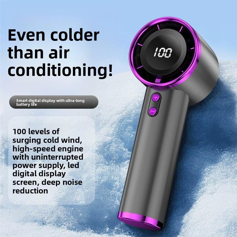 Ventilador portátil de mano recargable USB con pantalla digital y diseño plegable para exteriores