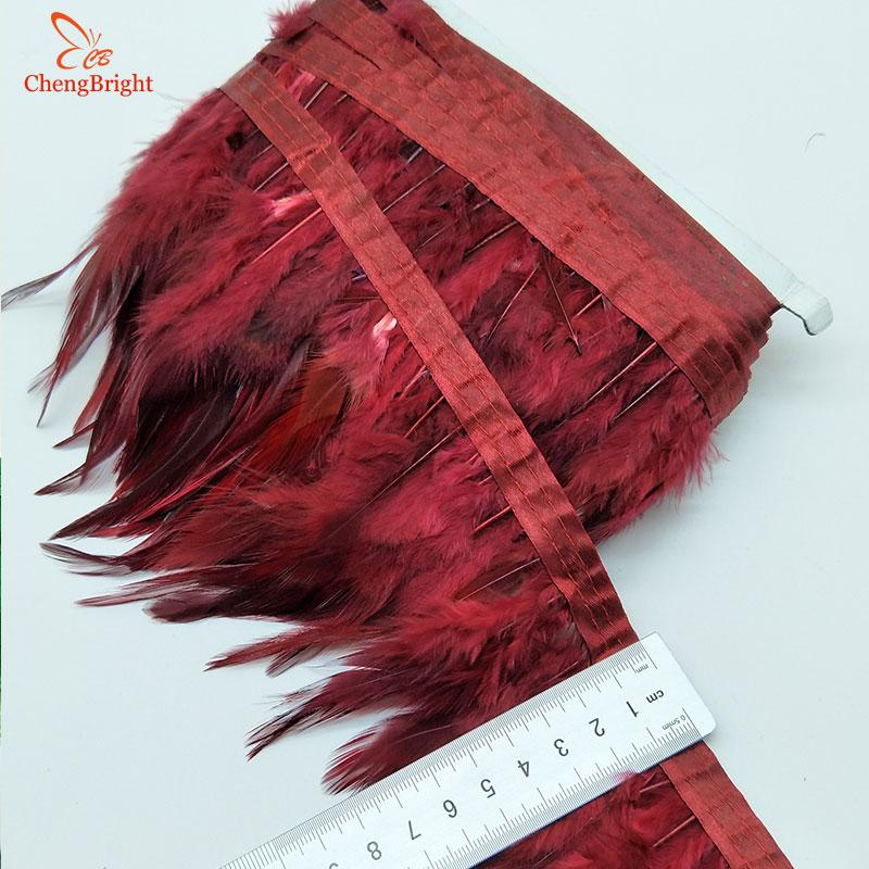 Chengbright  10yards Chicken Cock Feathers Trim Cloth Sideband Chicken Pheasant Feather Trims Clothing Wedding Feather Ribbon A