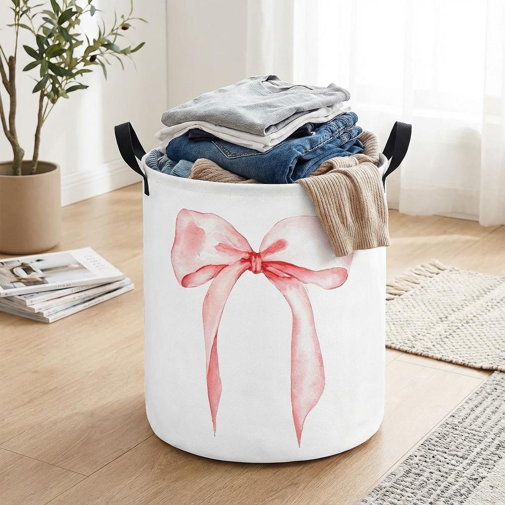 Bow tie laundry basket, foldable large capacity canvas storage bucket, children's toy clothing storage, home bathroom