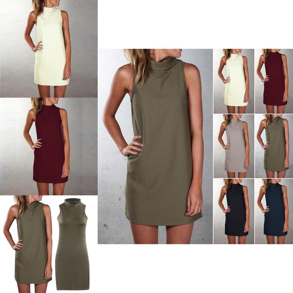 New Women Summer Sexy Party Dress Elegant Sleeveless Turtleneck Mini Dress For Casual Events