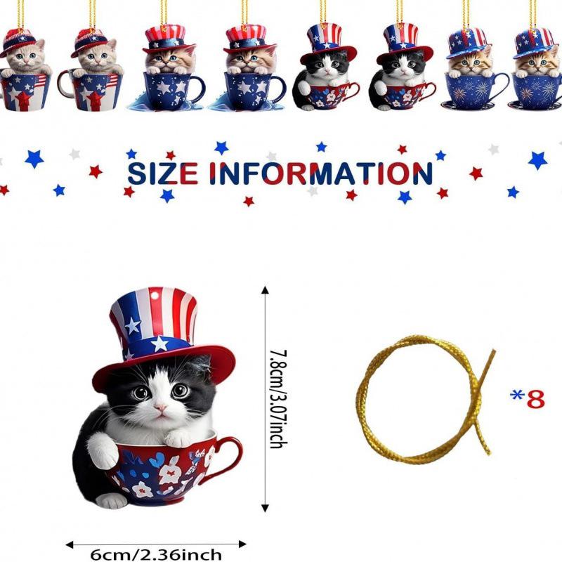 Patriotic Cat Independence Day Acrylic Tree Ornament