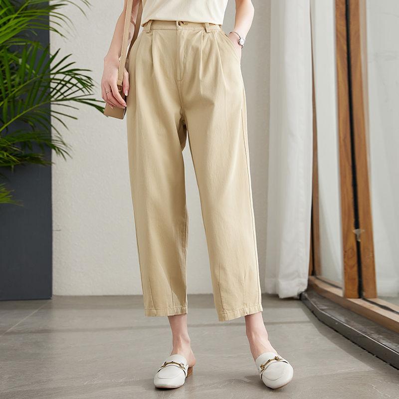 

Повседневные брюки с высокой посадкой Женские Летние Новые Укороченные Брюки Маленькие Универсальные Повседневные Брюки Прямого Кроя S хаки