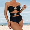 2025 European & American Solid Color Spaghetti Strap One-Piece Bikini for Women