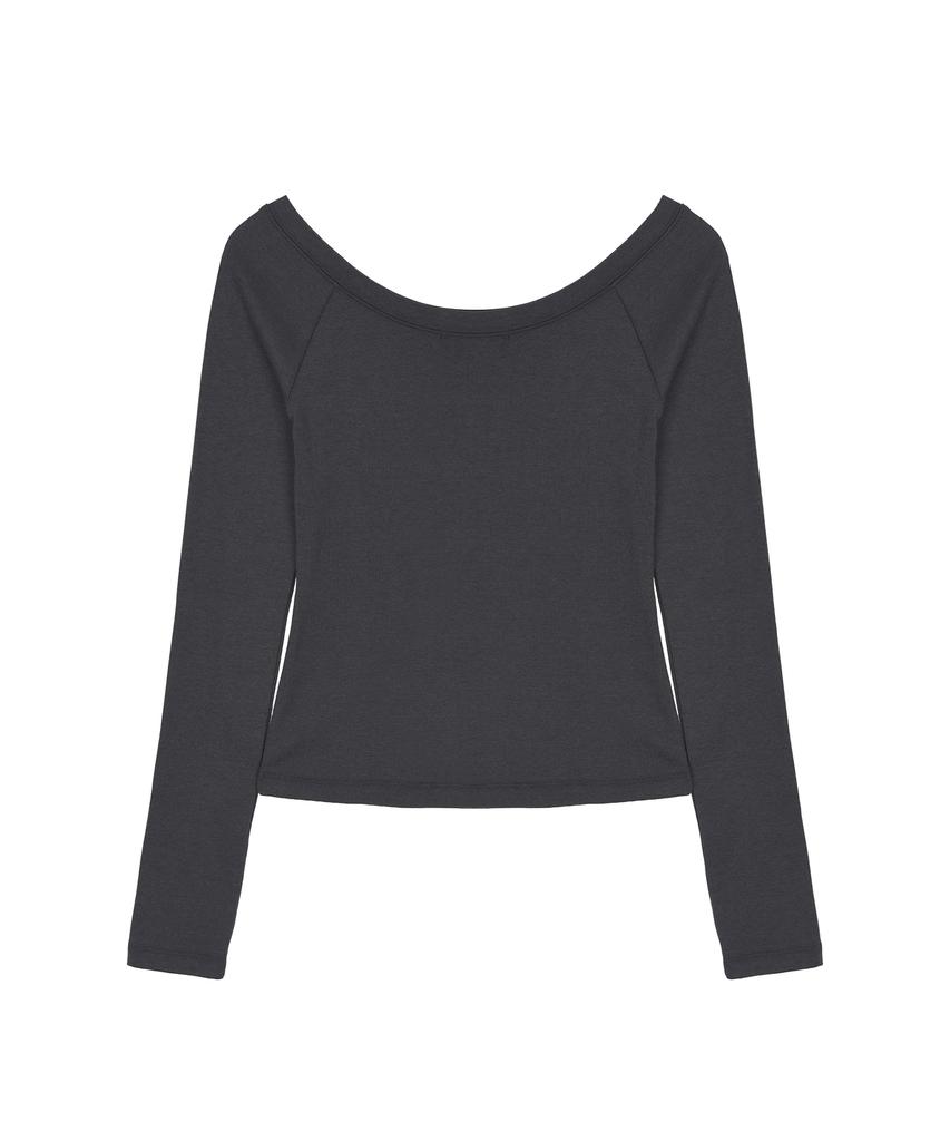 NICK&NICOLE Off Shoulder Long Sleeve Top_Charcoal