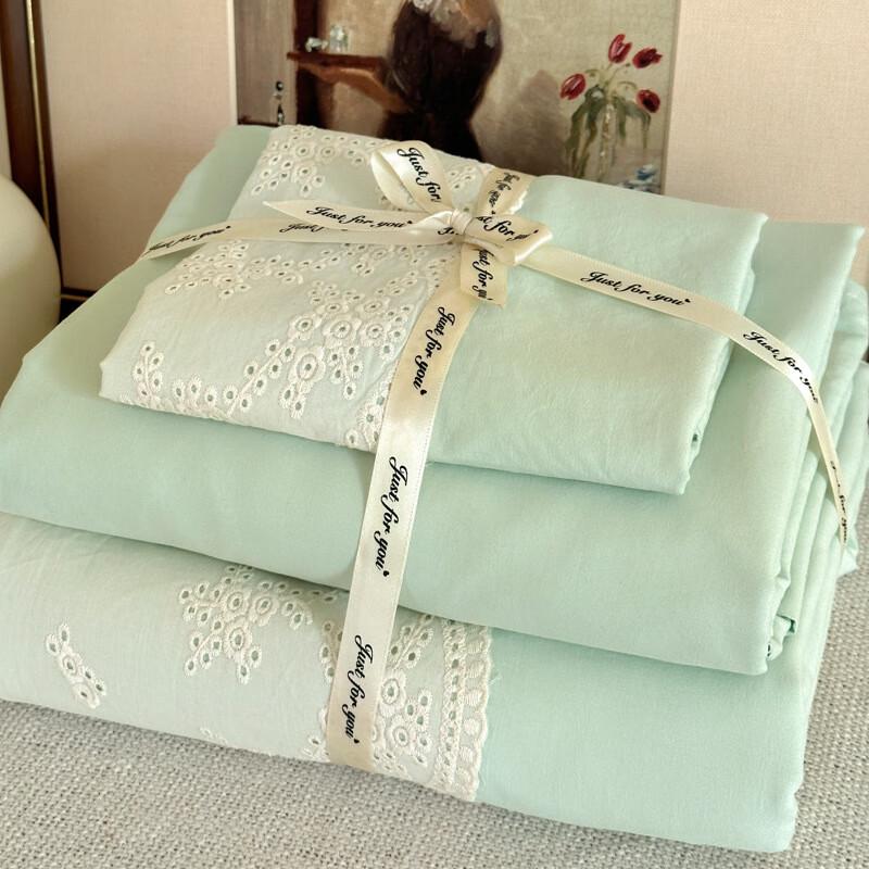 French Lace Washed Cotton 4-Piece Bedding Set