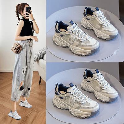 Buty tatusia Damskie Wiosenne Nowe Lekkie na Grubej Podeszwie Podwyższające Uniwersalne Casualowe Siateczkowe Sneakersy