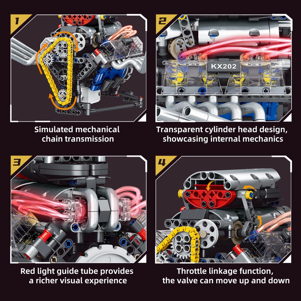 Moc 665Pcs Creative Electric Rc App Control V8 Engine Led Assembly Building Blocks Diy Children'S Puzzle Toy Birthday Gift