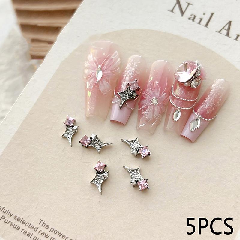 

5Pcs 3D Alloy Asterism Nail Charms Decorations Star Accessories Glitter Nail Parts Nail Art Materials Supplies рожевий
