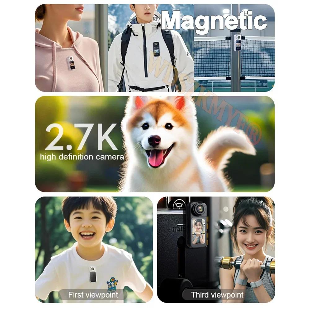 2.7K Thumb Camera Mini Wifi Action Camera 180° Rotate 1080P Sport Cam DV Magnetic Attraction Outdoor Small Camcorder