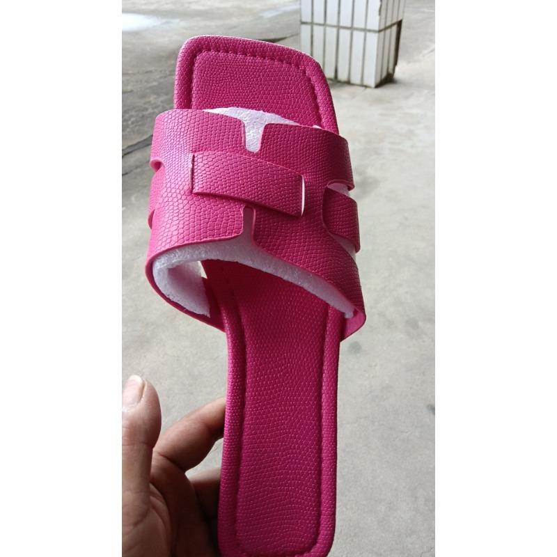Women's Slippers Summer Square Head Flat Bottom Women's Sandals Lazy Large Size Beach Shoes