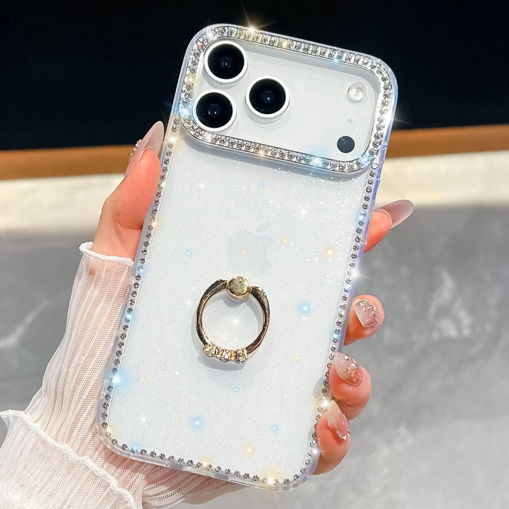 Star Transparent Glitter Powder Suitable for IPhone17Air Phone Case Apple 16 Ring Bracket 15 Diamond Mounted Anti Fall Cover