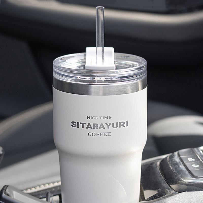 700ML Double Drink Insulation Cup Stainless Steel Straw Thermos Water Bottle Portable Large Outdoor Coffee Thermal Car Ice Mug