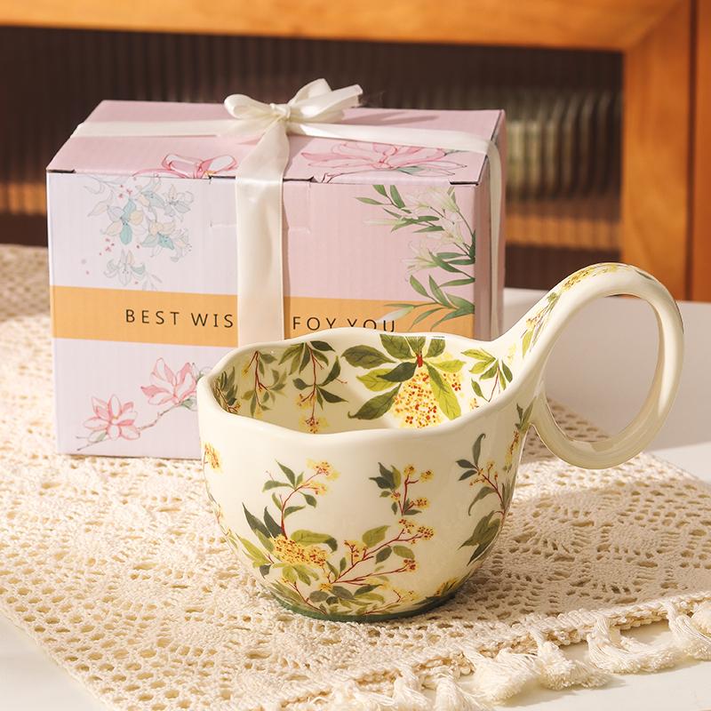 

Retro Ceramic Mug With Curved Handle Home Breakfast Oatmeal Milk Bowl, Afternoon Tea Coffee Cup 500ML