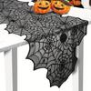 Halloween Lace Table Runner - 1pc Spider Web Table Decoration for Halloween Party, Polyester Fireplace Scarf, Black Webbing Dining, Festive Event