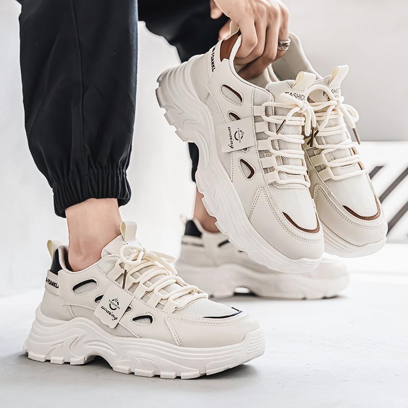 Mesh Men's Shoes Spring and Autumn New Casual Retro Sports Shoes Platform Heightening Explosion Running Dad Shoes White Shoes