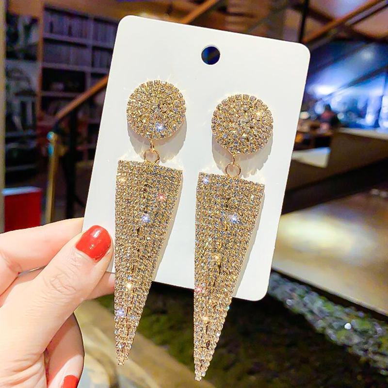 Свадебные украшения Большие серьги для женщин Геометрические Треугольные Металлические Кристальные Висячие серьги Модные Серьги для вечеринки