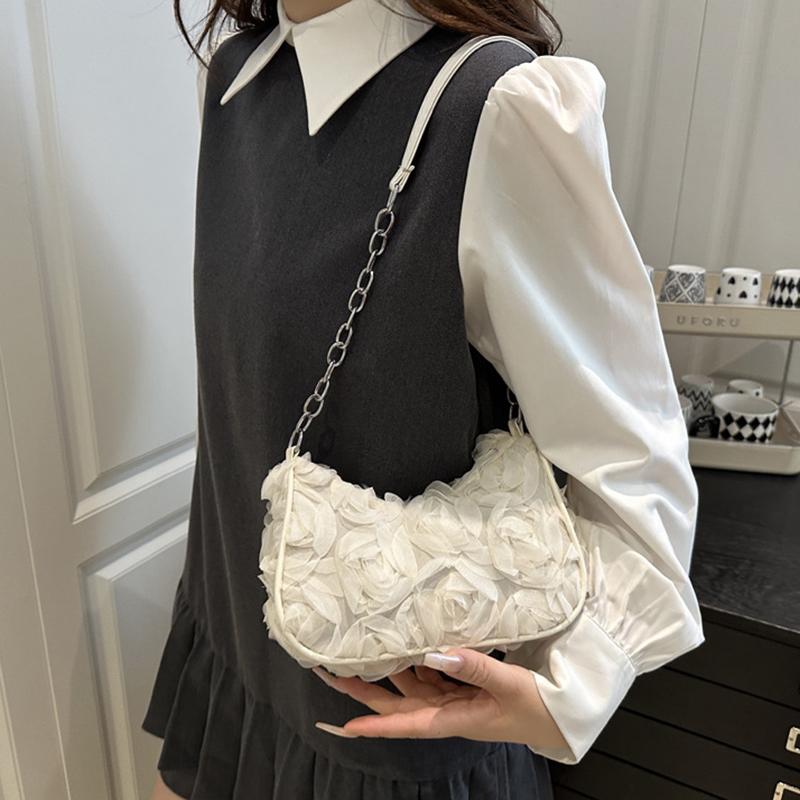 Elegant Rose Flower Shoulder Bag Women's Bridal Underarm Handbag Wedding Clutch Purse Evening Party Bag