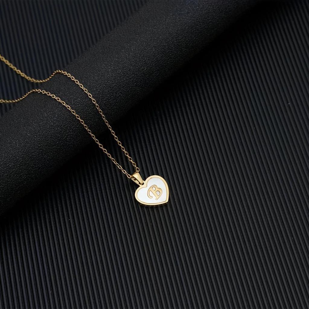 Gold Shell Pendant Necklace with English Alphabet - European & American Trend In Titanium Steel Chain