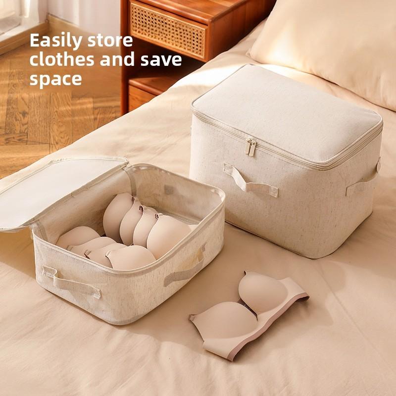 Cotton Linen Storage Bag With Zipper For Bedroom Closet Organization