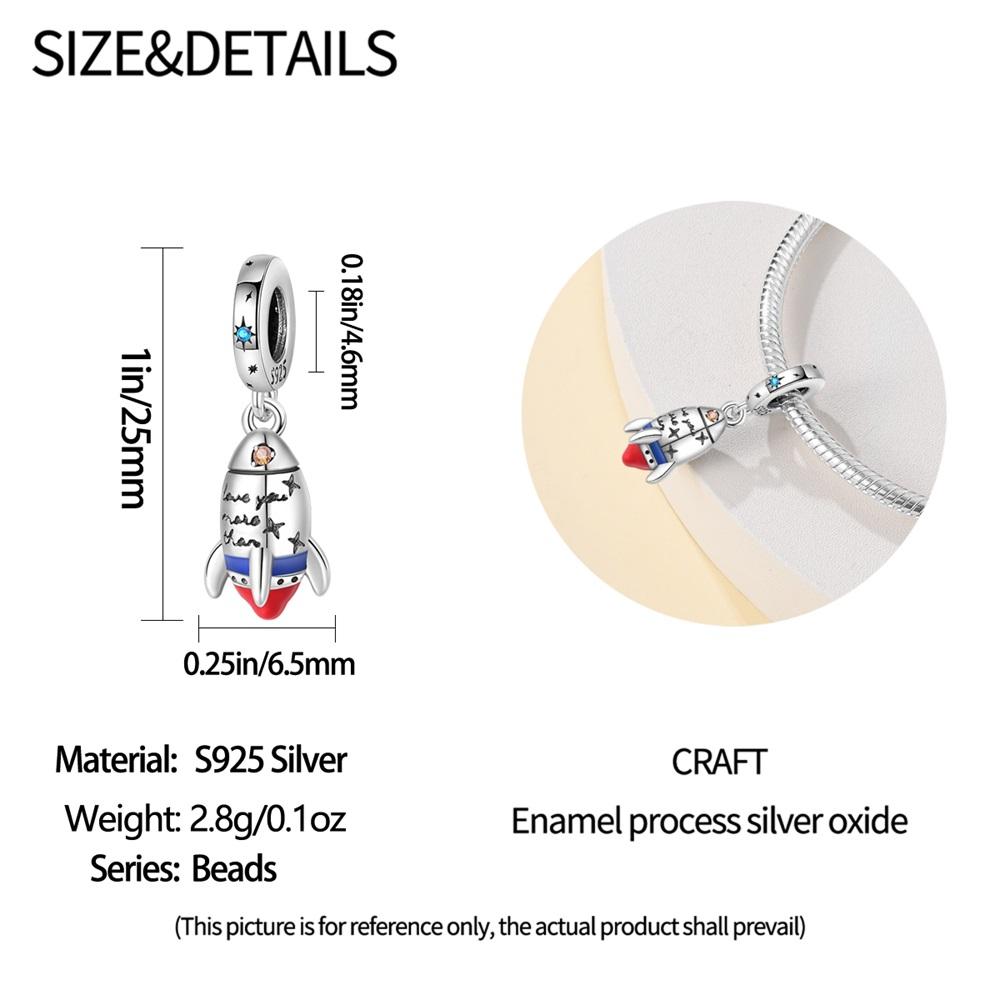 Original Charms Copper Space Rocket Pendant Beads Fit Bracelet Women Jewelry Making Diy Gift