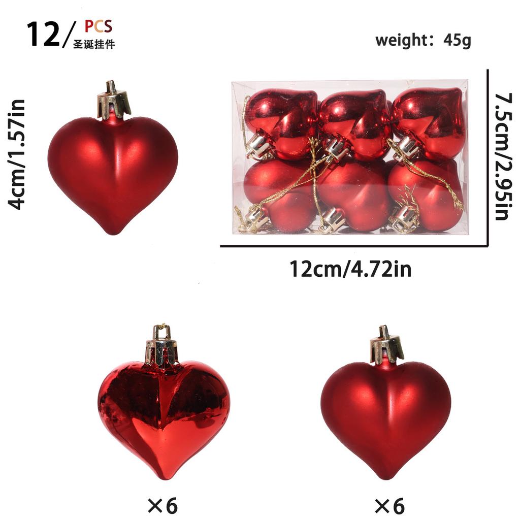 12 Stück Weihnachtskugeln Anhänger Kunststoff Herzförmiger Schmuck Weihnachtsbaumschmuck DIY Heimdekorationszubehör Neujahrsparty Geschenk
